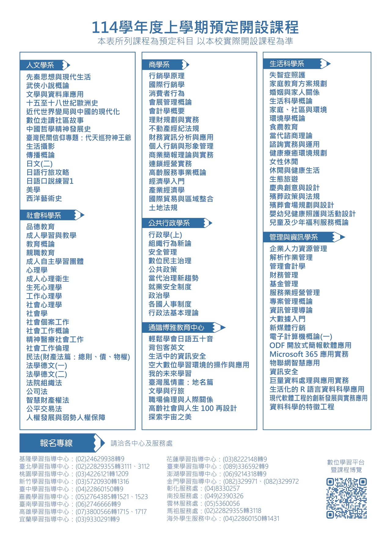 114上空大預計開設課程