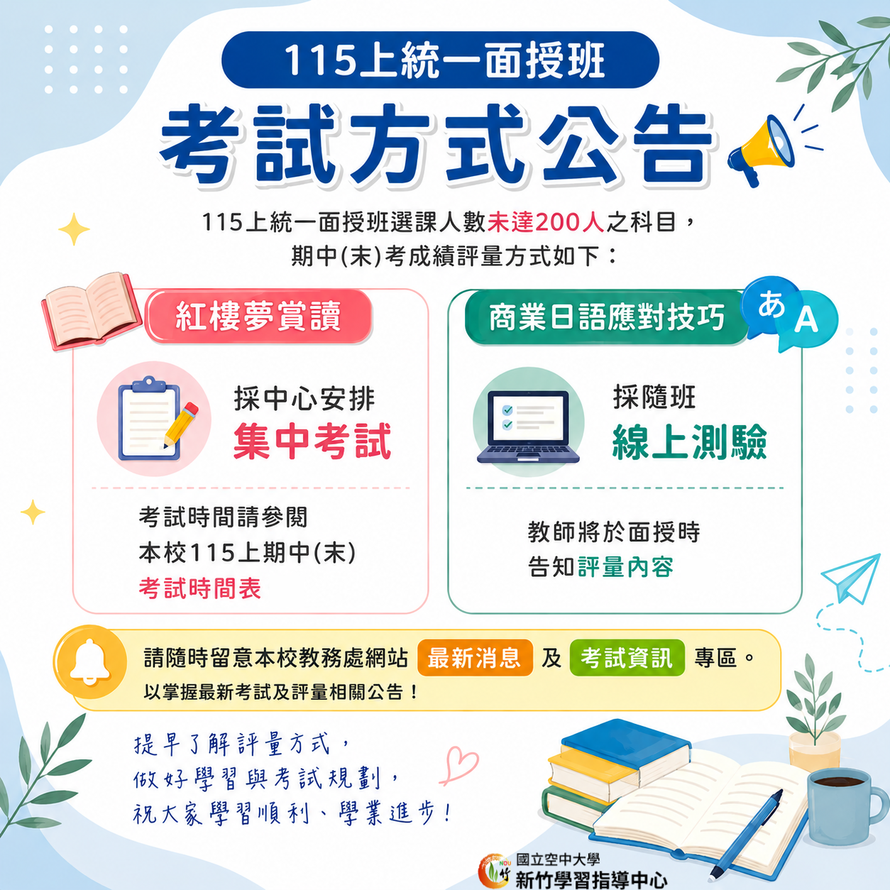 115上統一面授科目未達200人方式時間說明