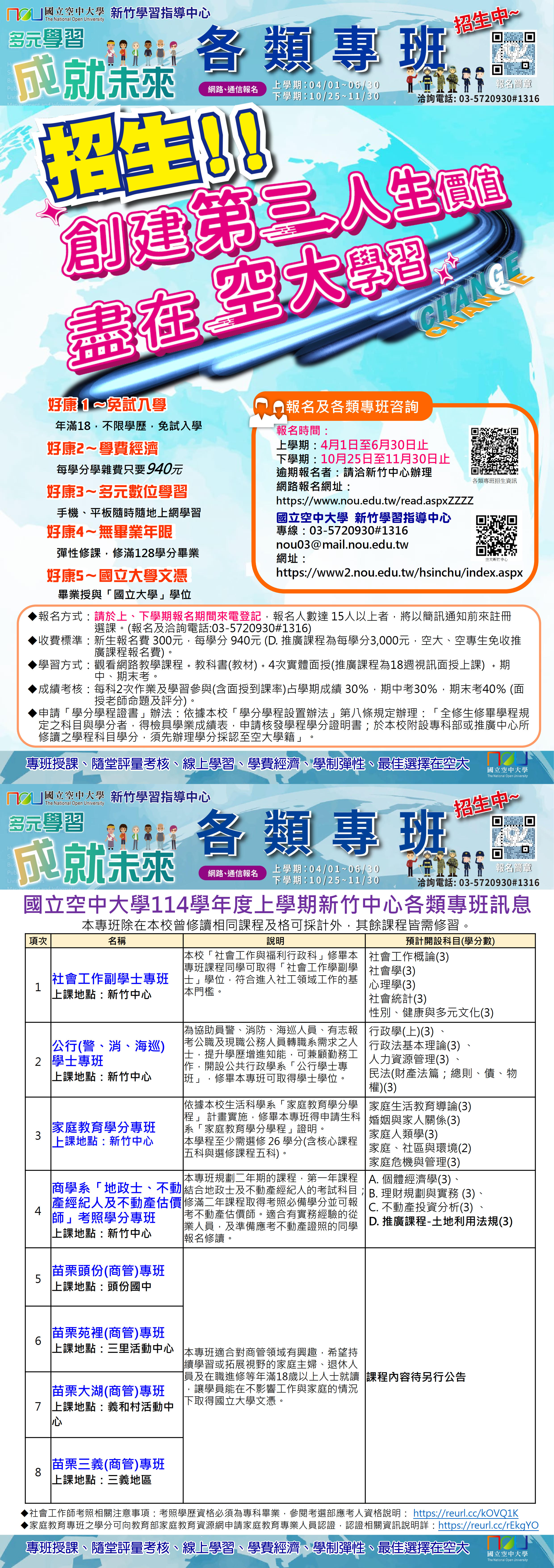 新竹中心114上各類專班招生資訊