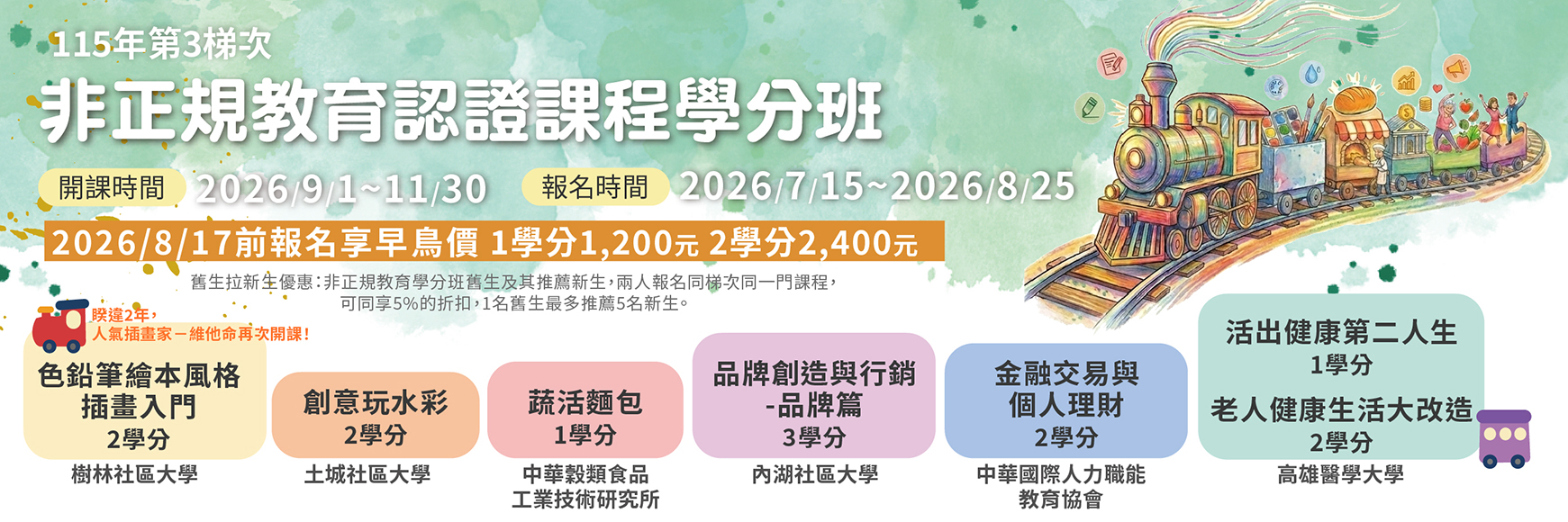 115年度第3梯次非正規教育課程收費學分班