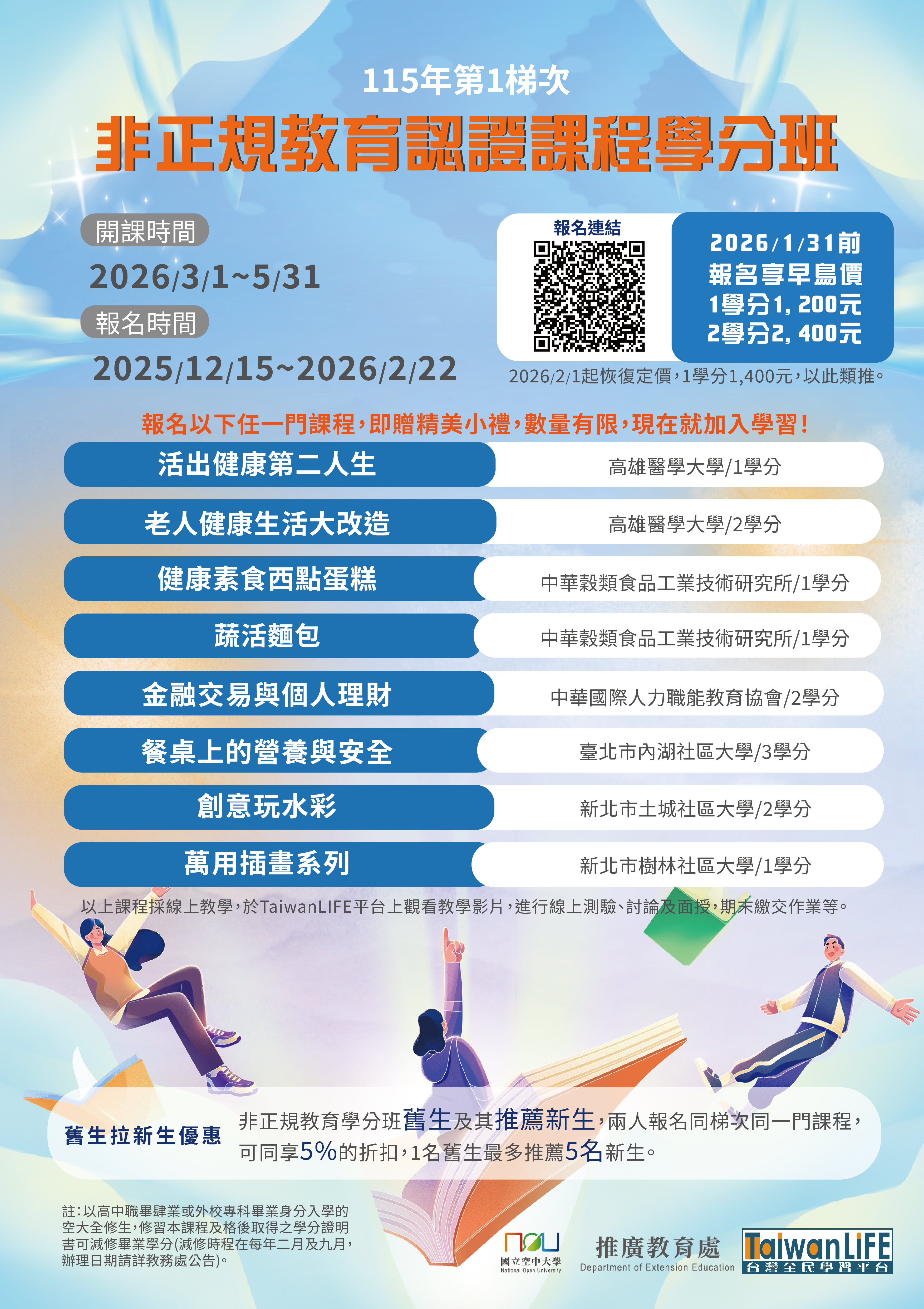 「TaiwanLIFE臺灣全民學習平台115年度第1梯次非正規教育課程認證學分班」招生公告