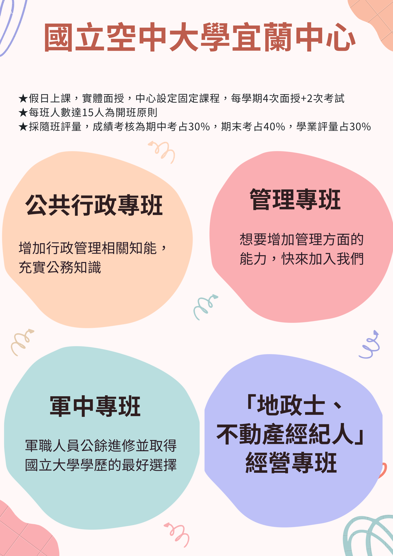 宜蘭中心各類專班招生海報